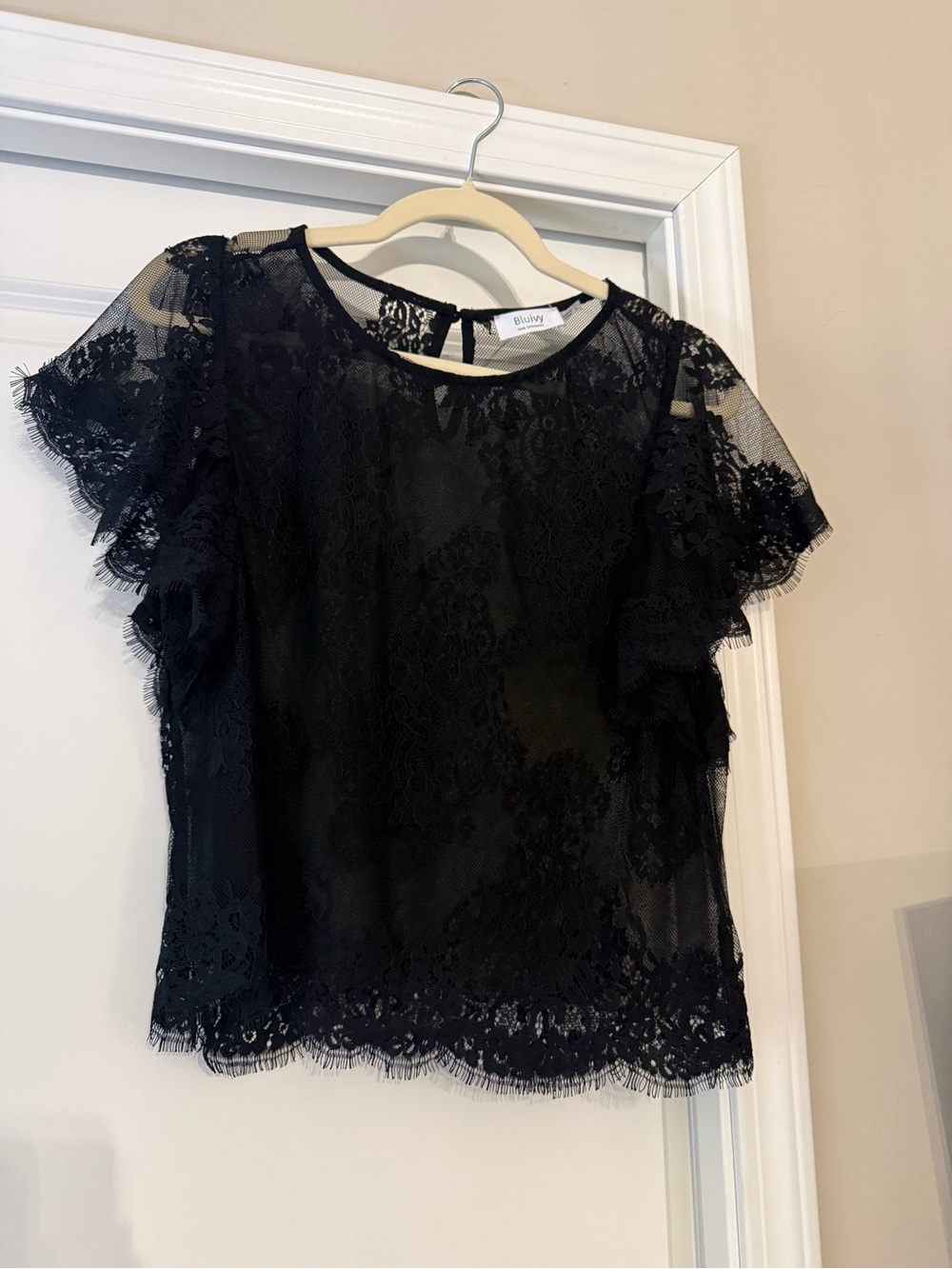 Bluivy Black Lace Flutter Sleeve Blouse